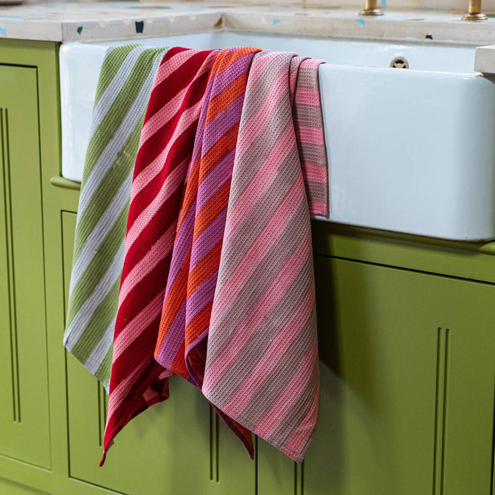 Terracotta & Pink Stripe Tea Towel
