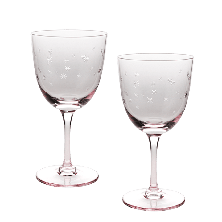 Pink Etched Star Wine Glass Set