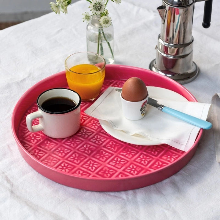 Round Enamel Tray in Vibrant pink