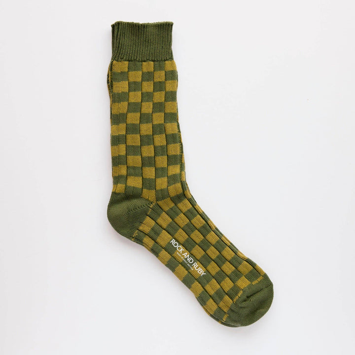 Hunter Green Edward Checked Cotton Socks