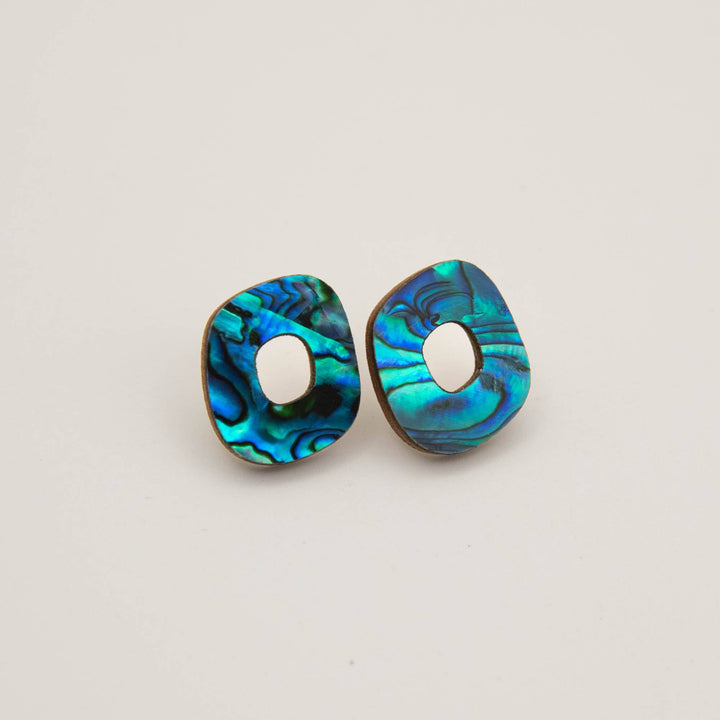 Rounded Form Stud Earrings in Blue Abalone Veneer