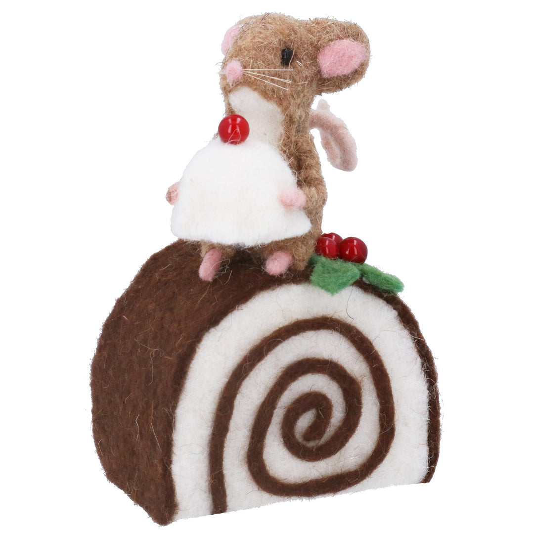 Felt Mouse on Yule Log