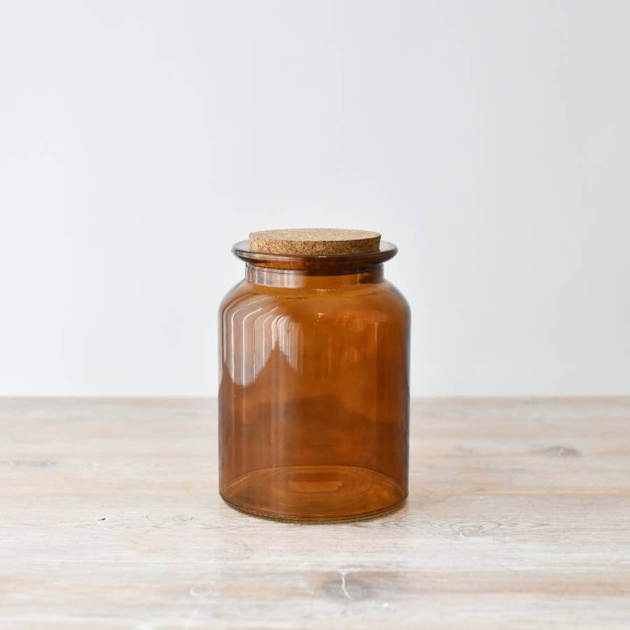 Amber Glass Storage Jar with Cork Lid