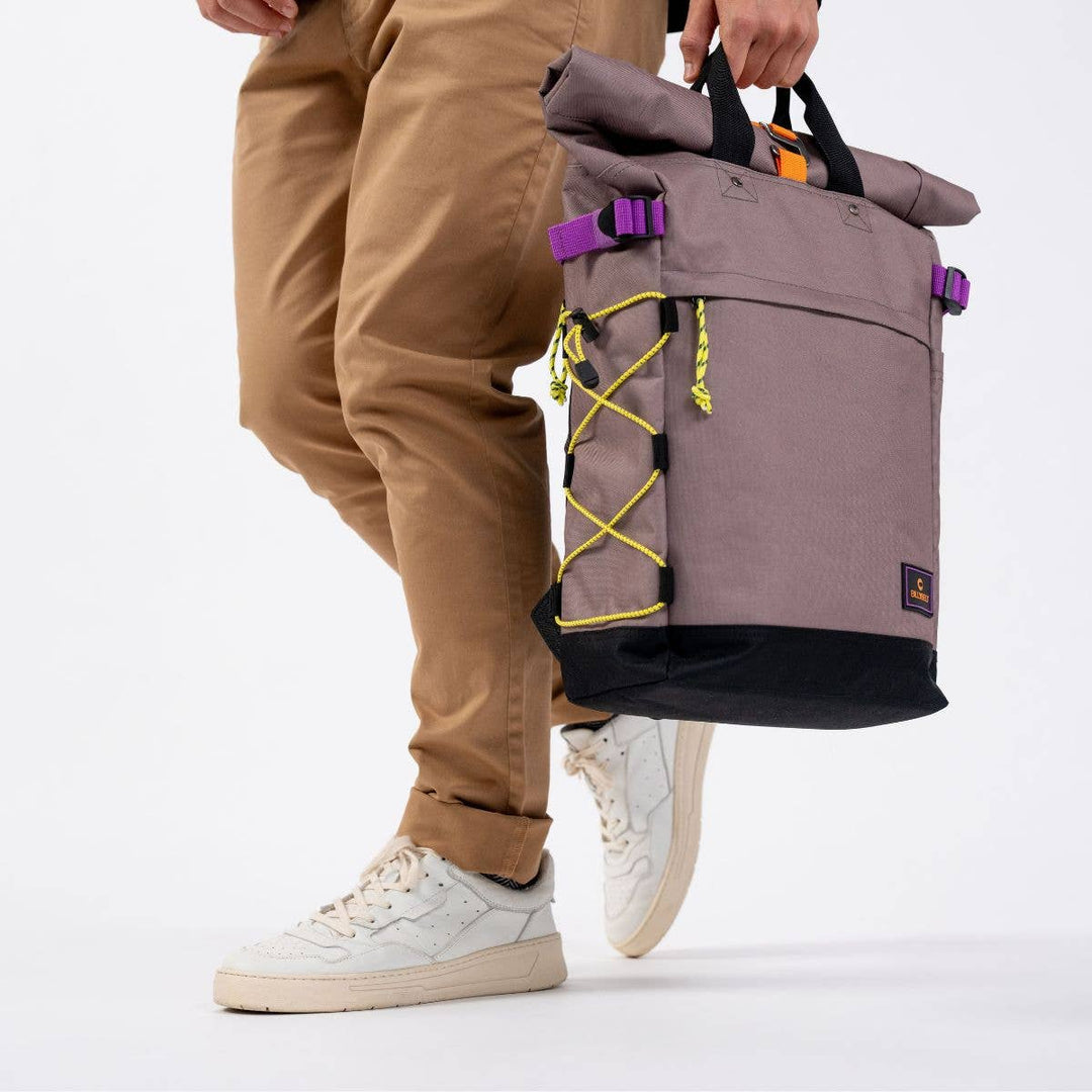 100% Recycled Polyester Roll-Top Backpack in Taupe