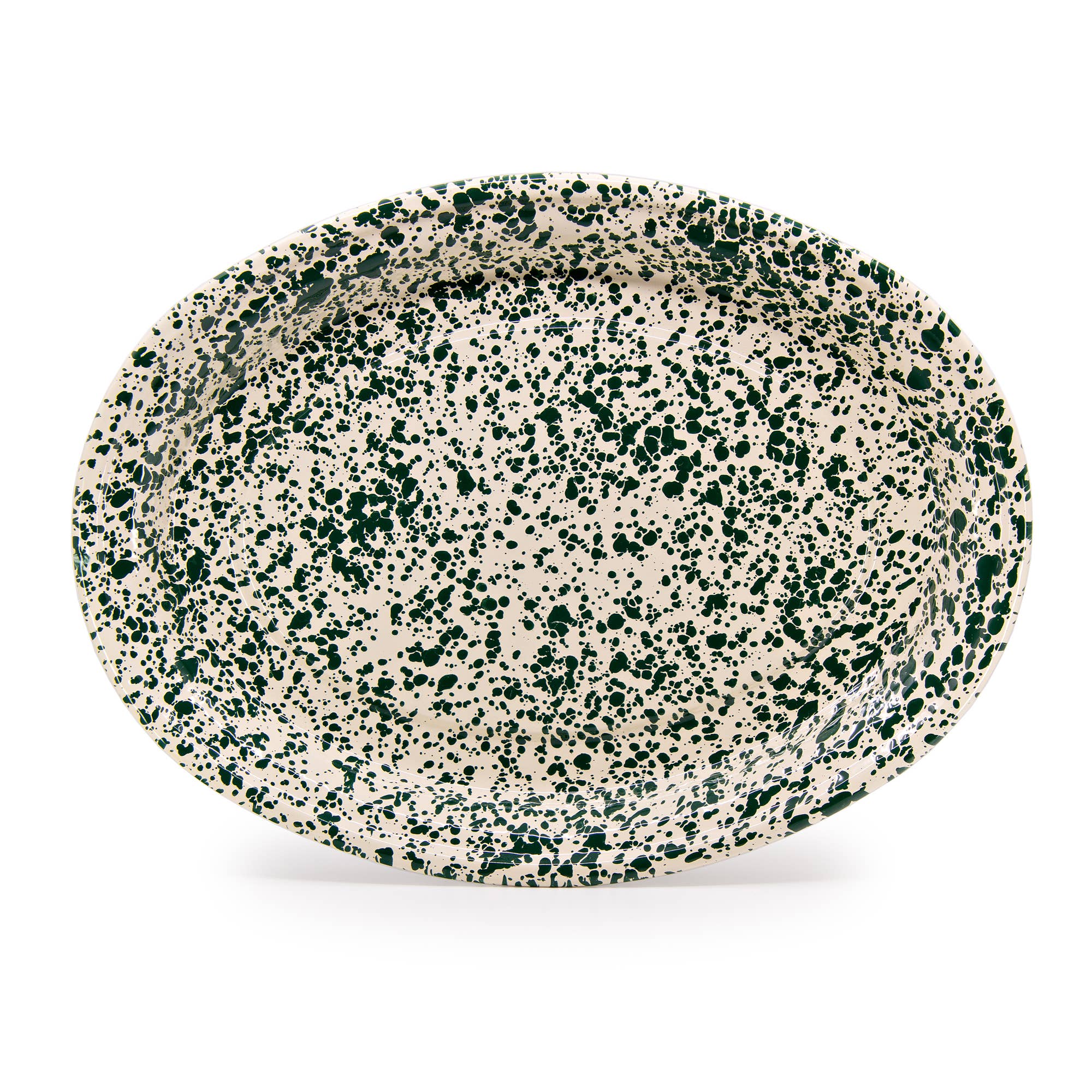 Splatter Enamelware Oval Platter: Green & Cream Splatter | Kitchen ...