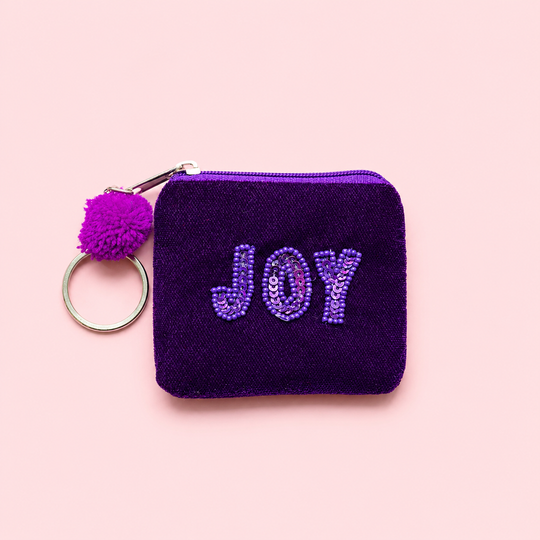 Mini Velvet Coin Purse Keyring – Purple Joy