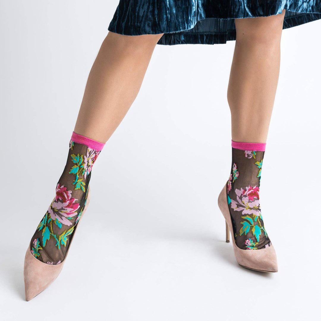 Rose Black Sheer Socks