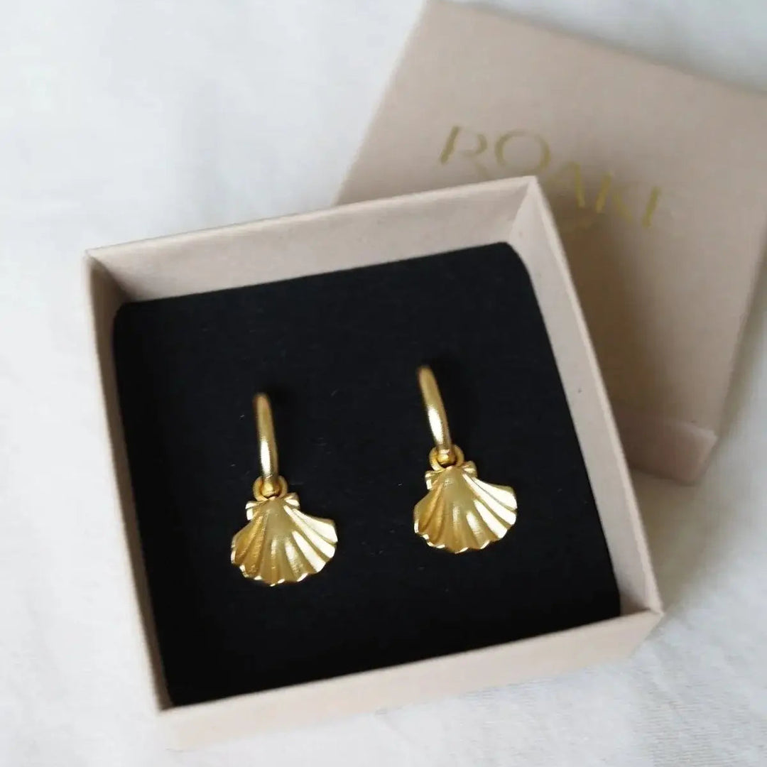 Clam Shell Gold Charm Earrings