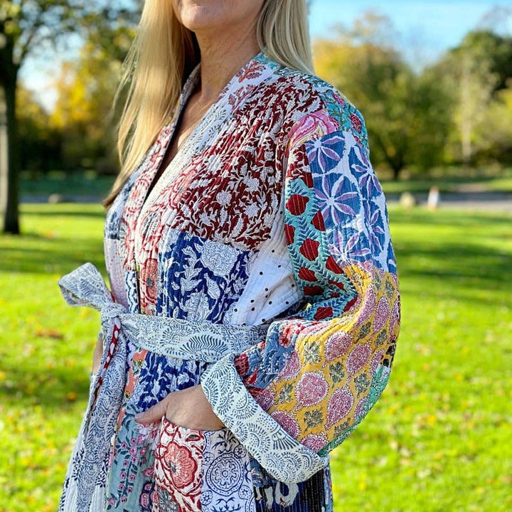 Boho Pastel Patchwork Quilted Long Robe