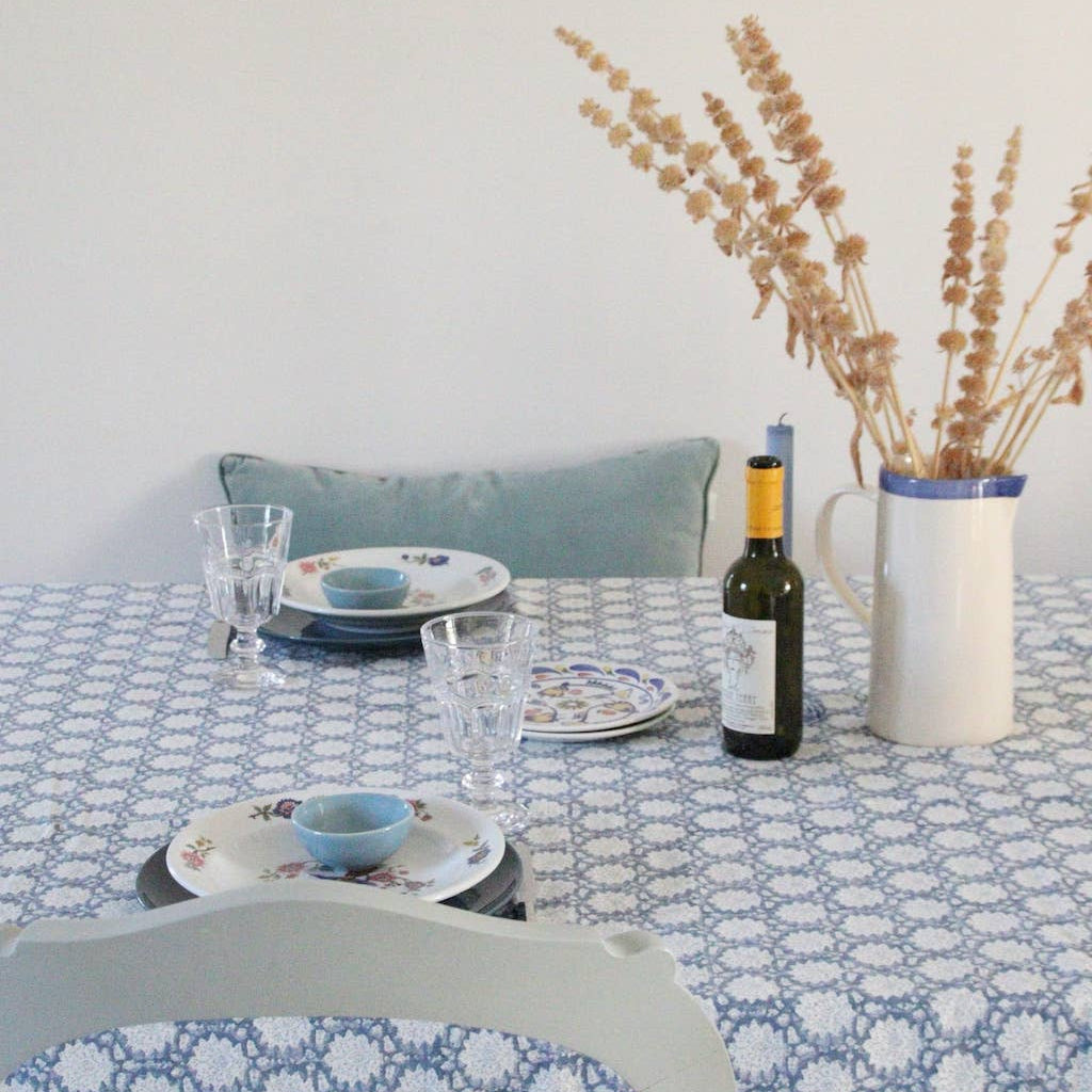 Blockprinted Tablecloth Breezy Blue