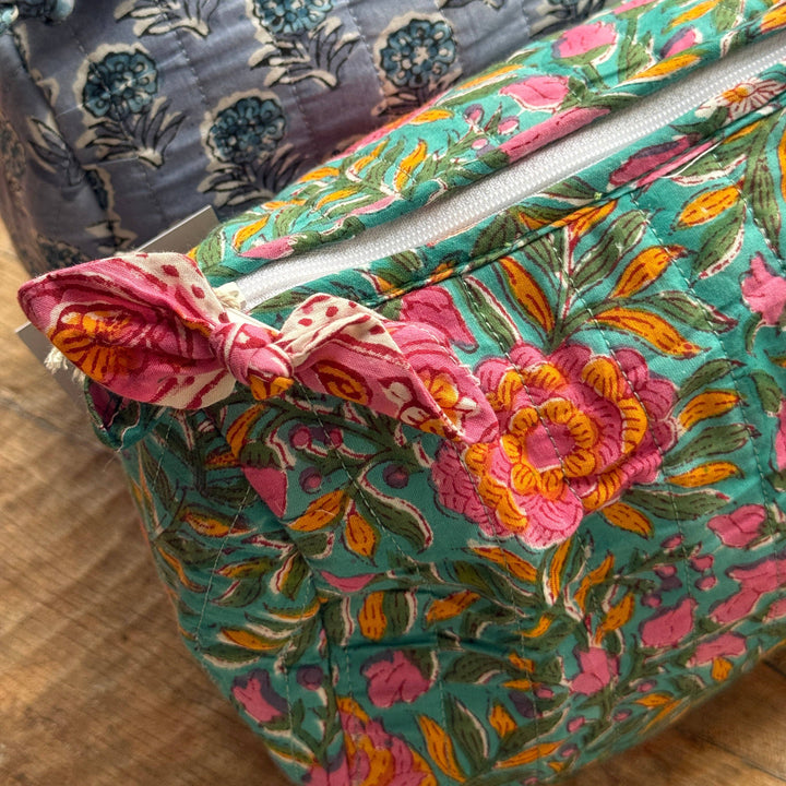 Hand Block Printed Wash Bag in Pink City Bloom: Medium