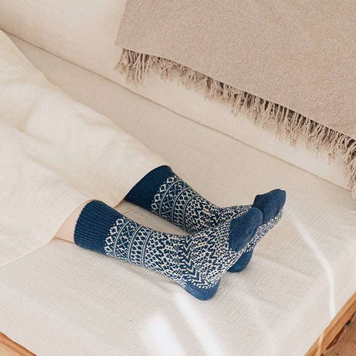 Wool Jacquard Socks in Navy