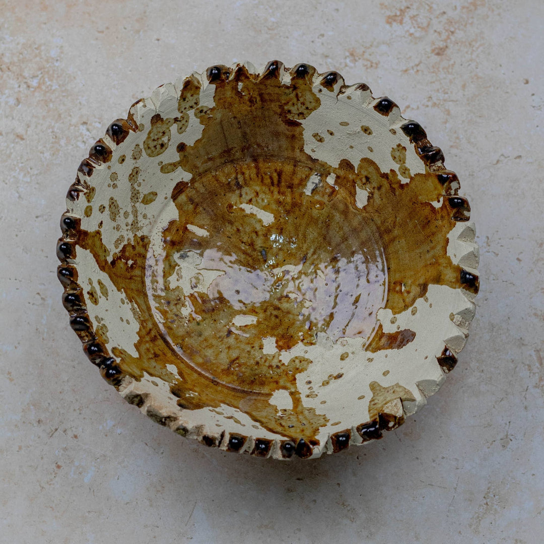 Moroccan Tamegroute Pedestal Bowl in Ochre - Extra Large