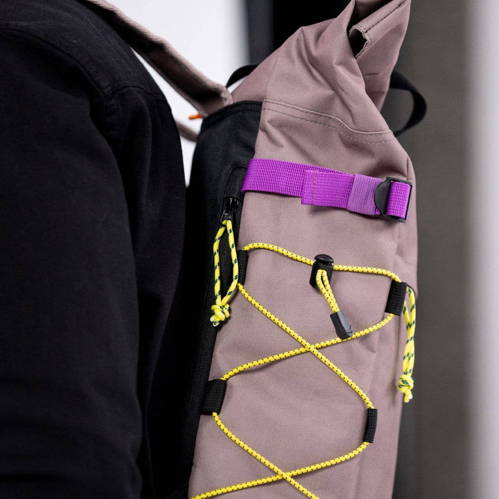 100% Recycled Polyester Roll-Top Backpack in Taupe