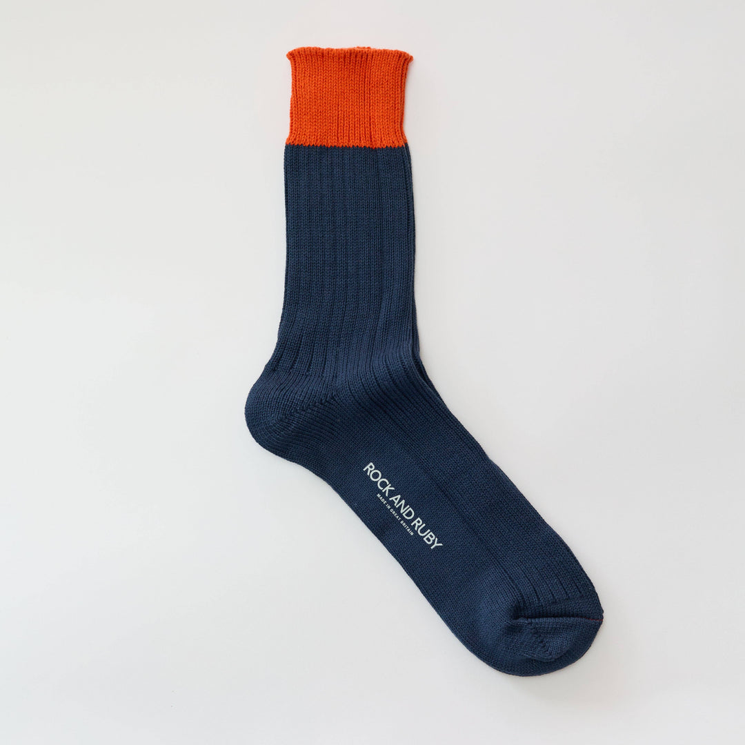 Indigo Orange Woody Cotton Socks
