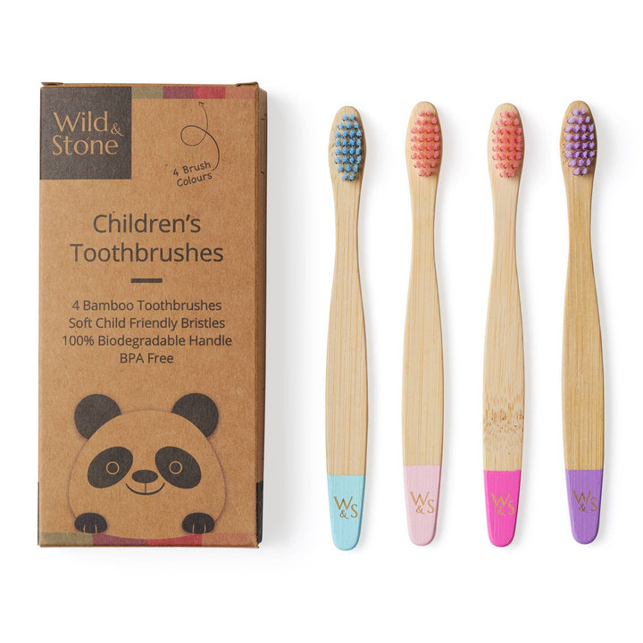 Children's Bamboo Toothbrush - 4 Pack in Candy Colours