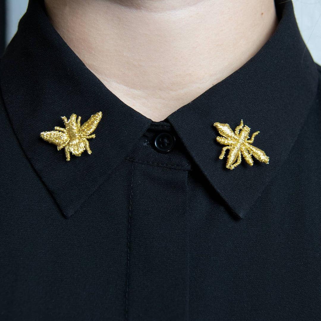 Golden Embroidered Brooches - 3 Little Bugs
