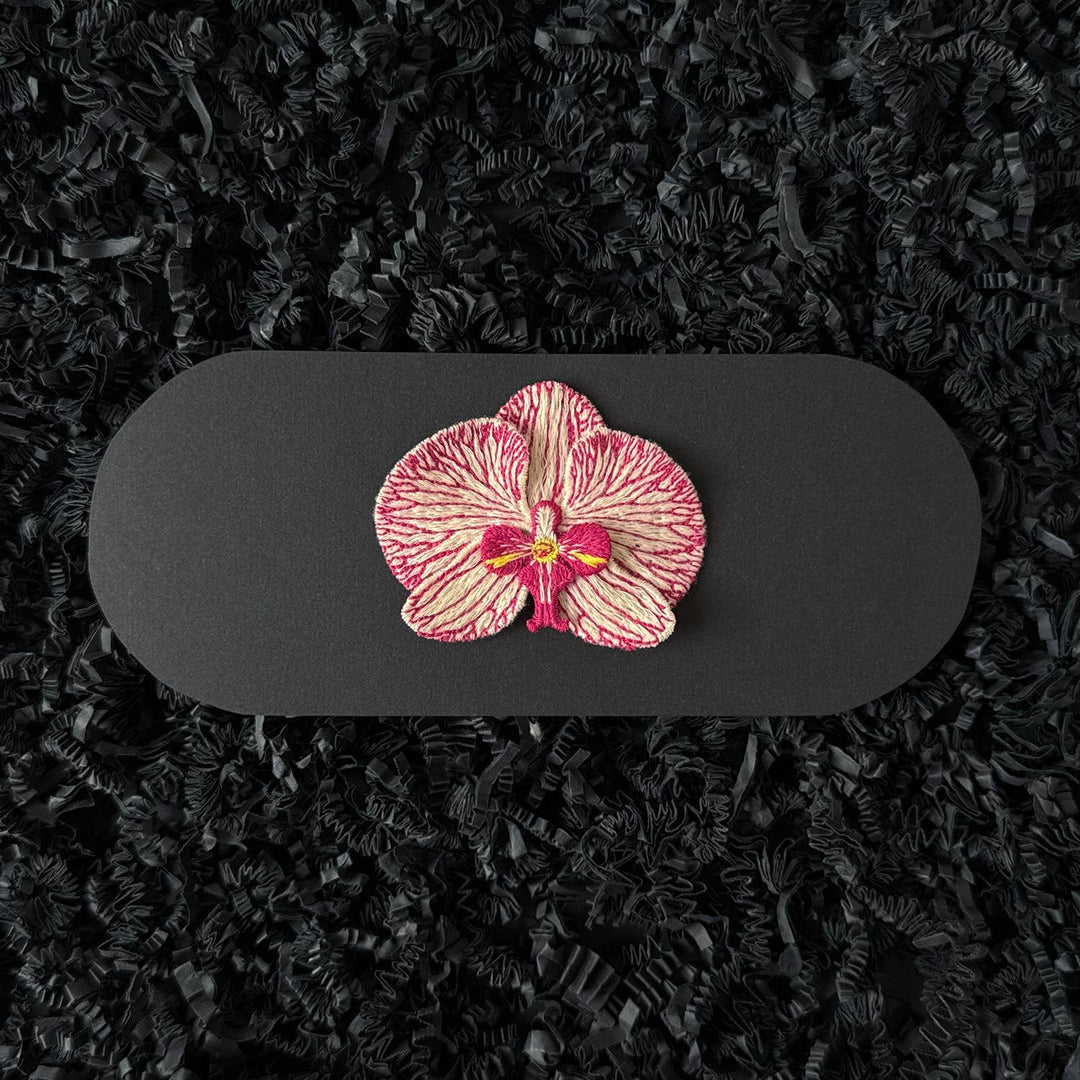 Orchid Embroidered Brooch - White Phalaenopsis
