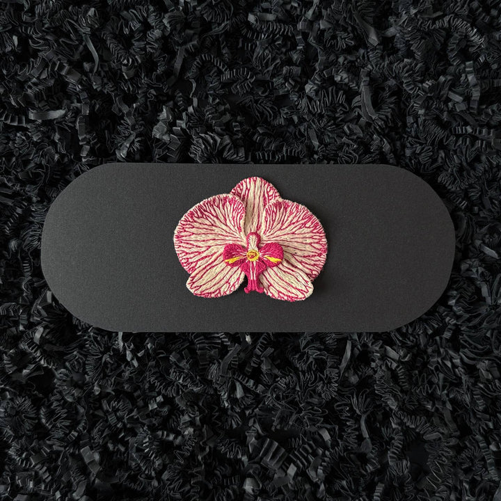 Orchid Embroidered Brooch - White Phalaenopsis