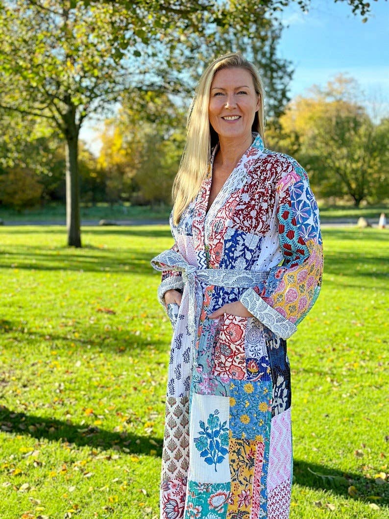Boho Pastel Patchwork Quilted Long Robe