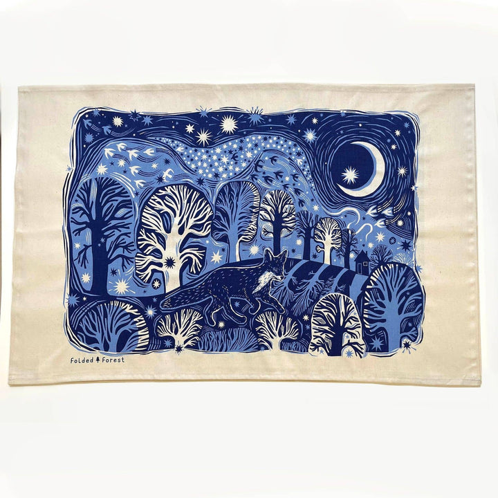 Cotton Tea Towel - Midnight Fox