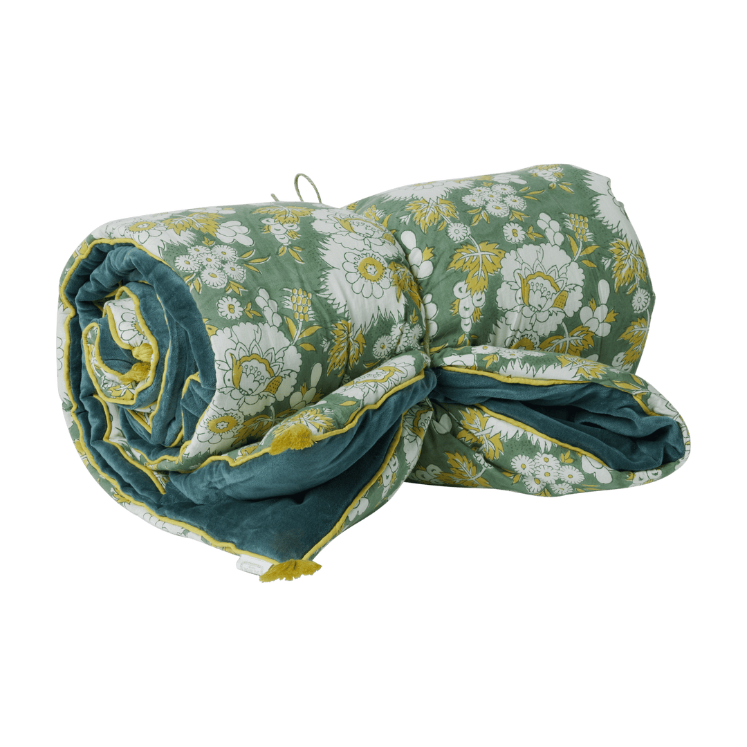 Vishnu Velvet and Block Print Quilted Sofa/Bed Cover