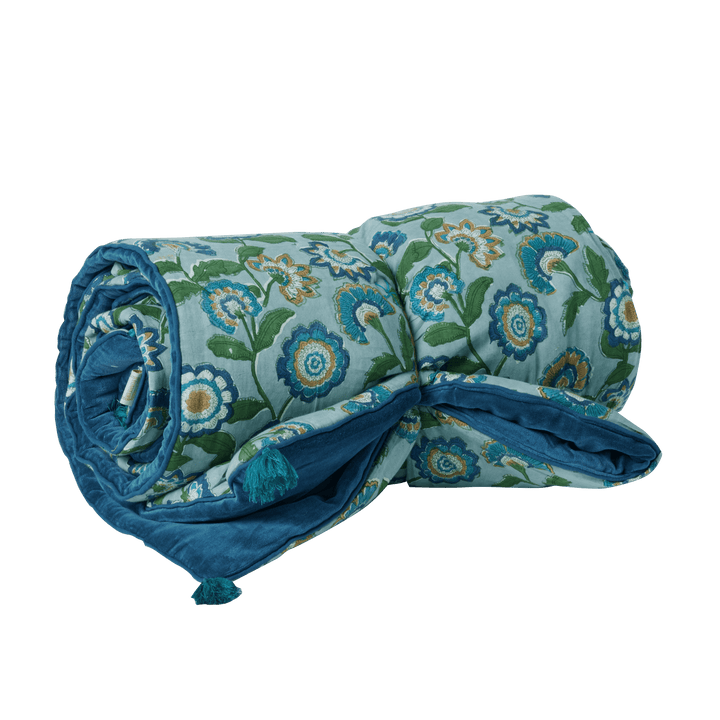 Guapao Velvet and Block Print Quilted Sofa/Bed Cover