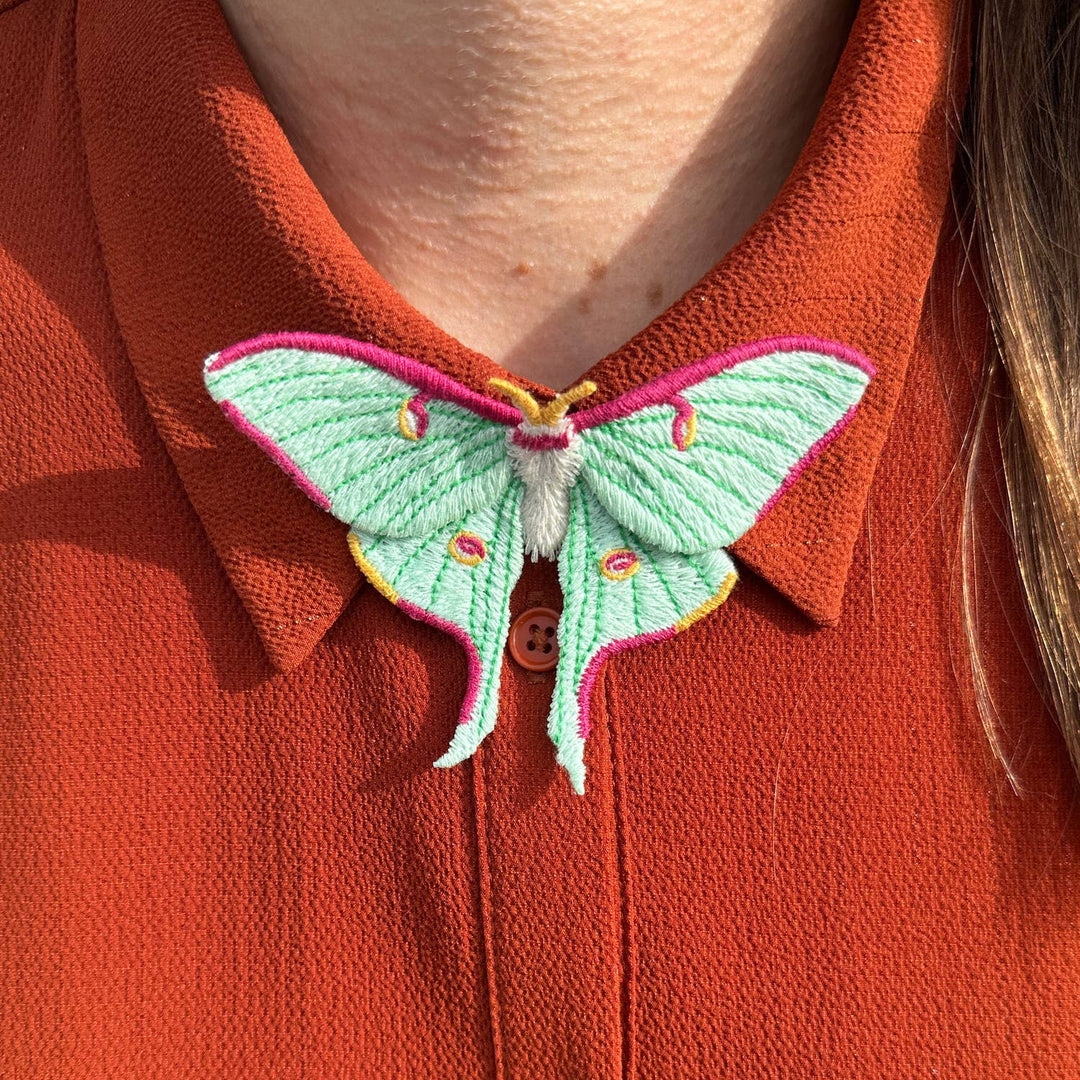 Luna Moth Embroidered Brooch