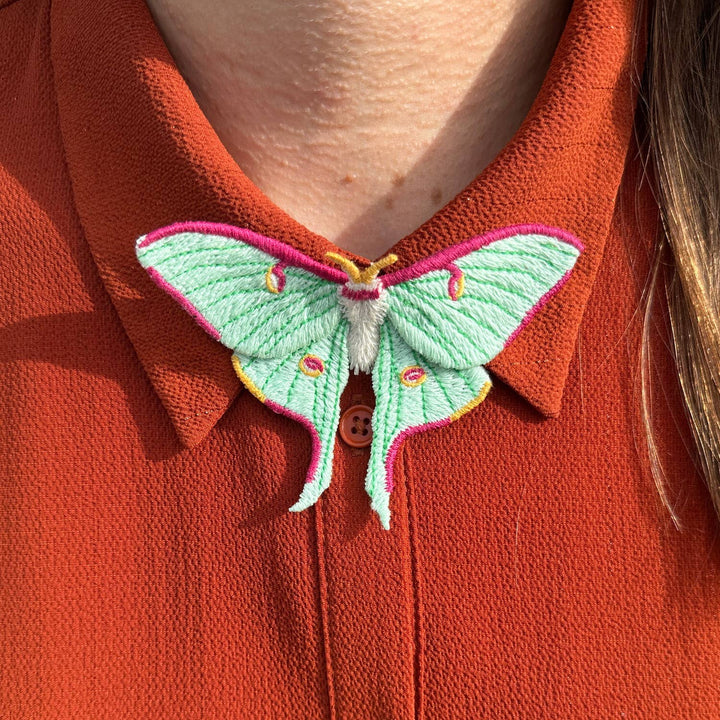 Luna Moth Embroidered Brooch