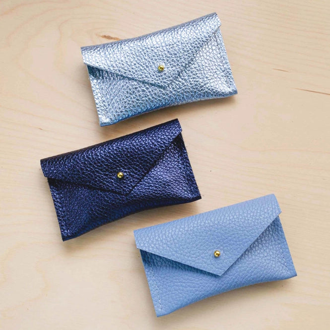 Leather Card Purse - Metallic Navy