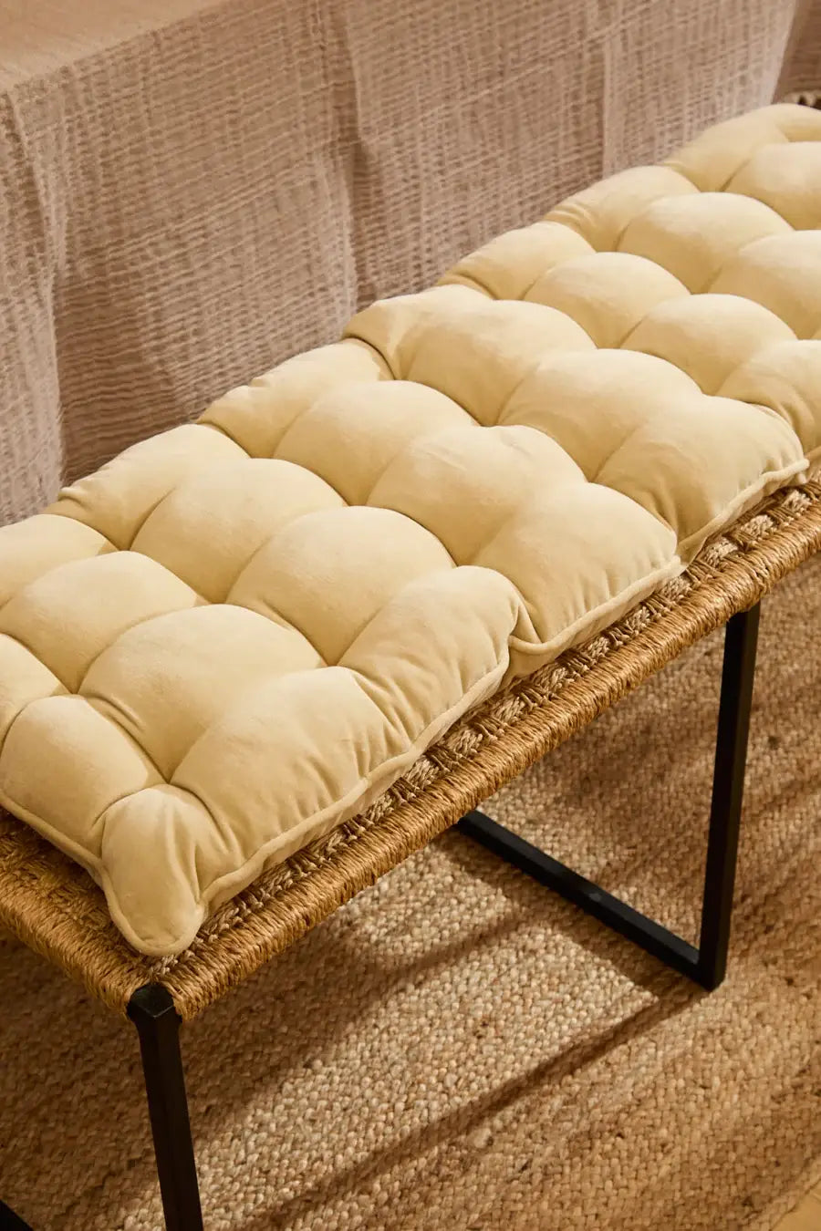 Velvet Bench Seat Cushion in Butter