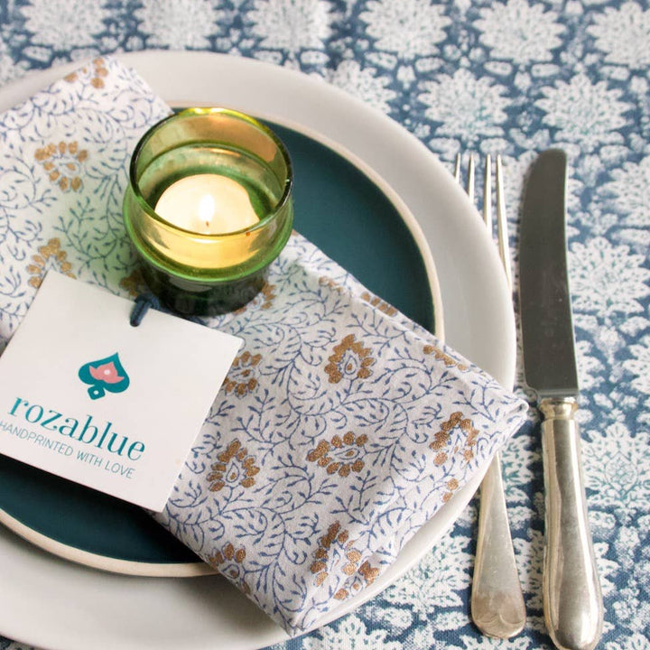 Blockprinted Tablecloth Breezy Blue