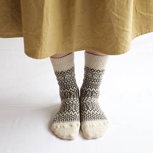 Wool Jacquard Socks in Oatmeal