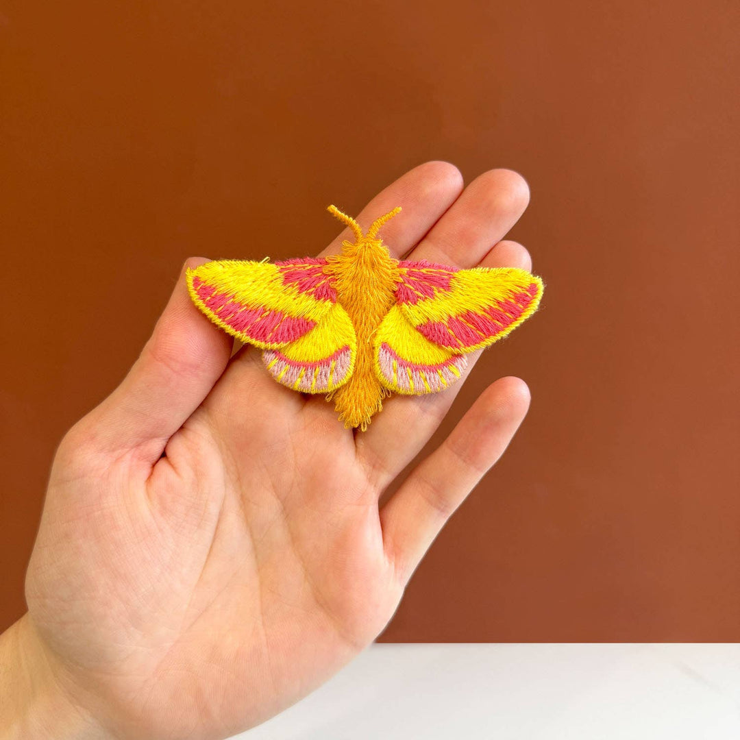 Rosy Maple Moth Embroidered Brooch