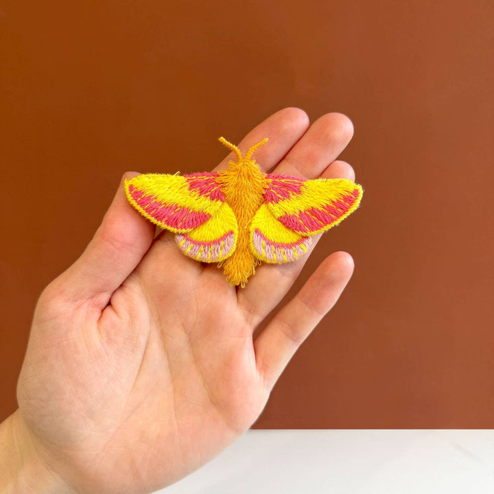 Rosy Maple Moth Embroidered Brooch