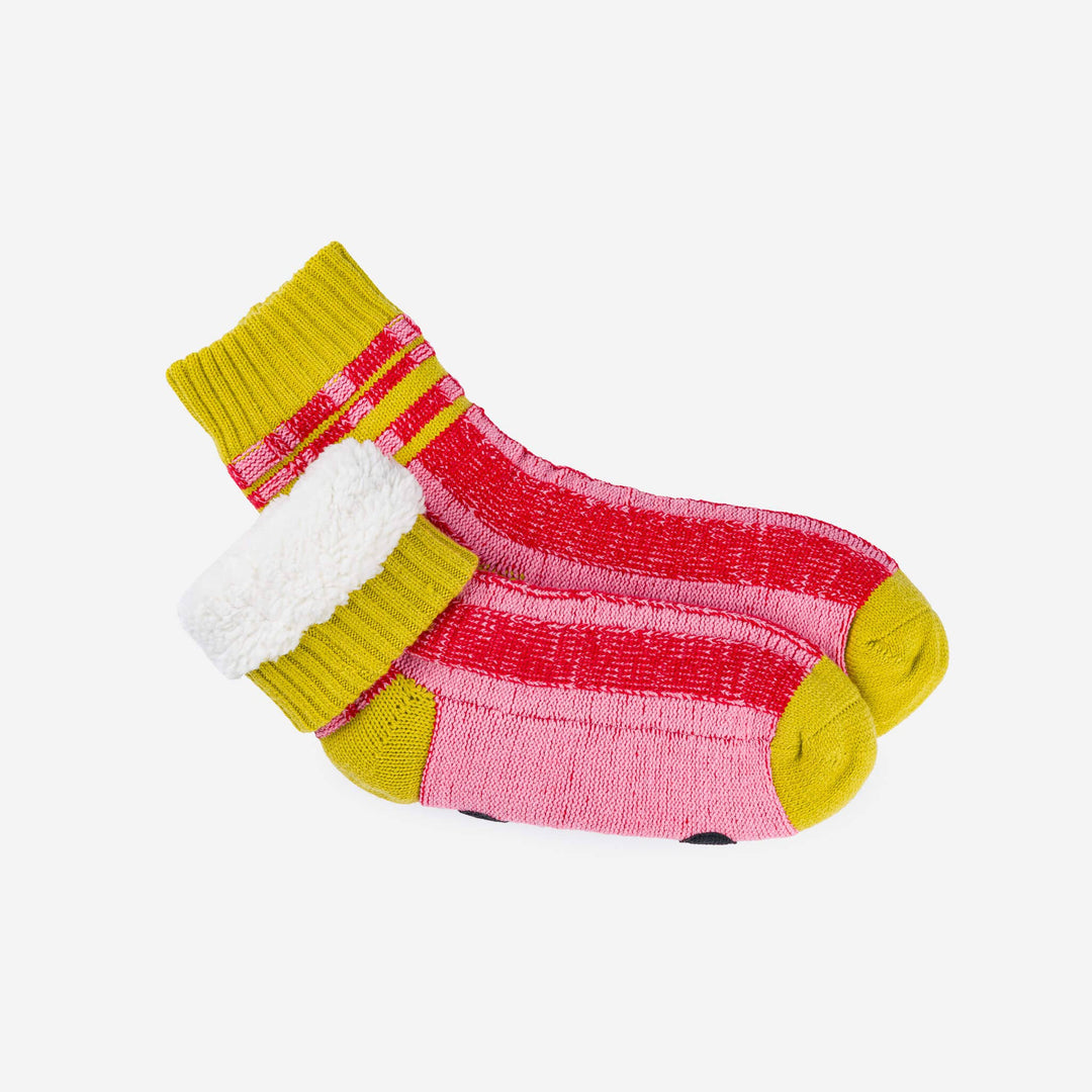 Pink Plaid House Socks: Size 5-8