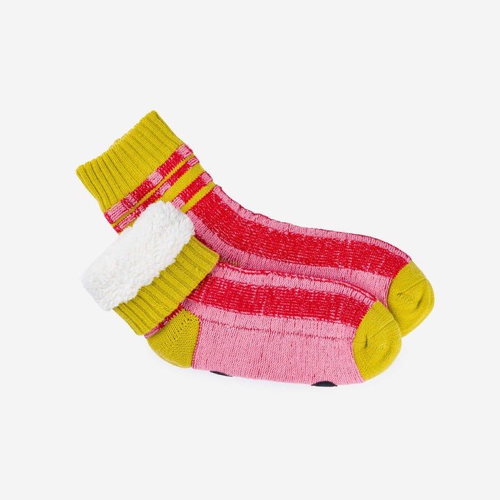 Pink Plaid House Socks: Size 5-8