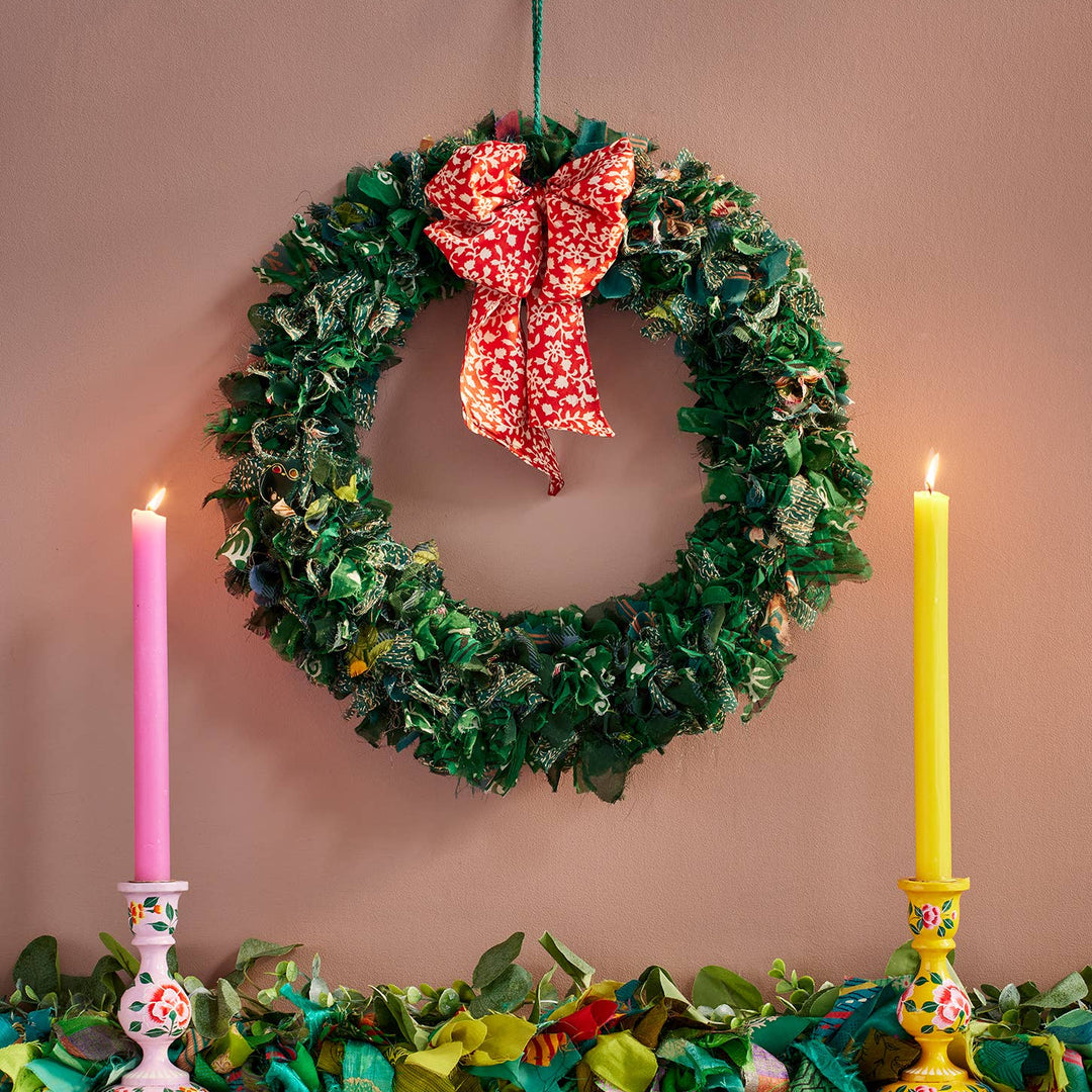 Recycled Sari Wreath - Green