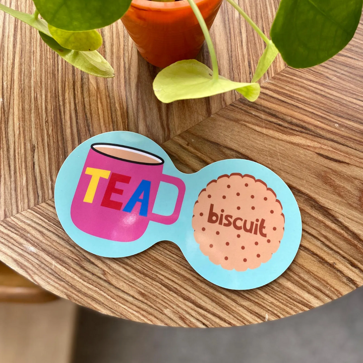 Tea and Biscuits Double Coaster: Aqua