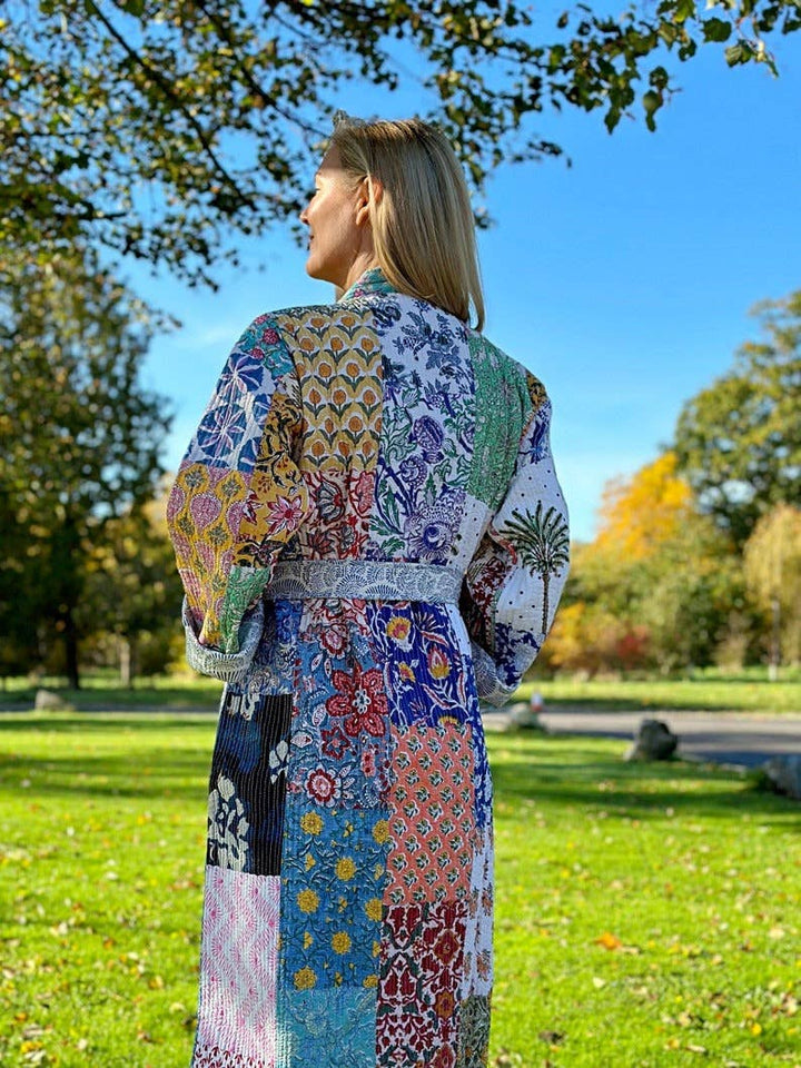 Boho Pastel Patchwork Quilted Long Robe
