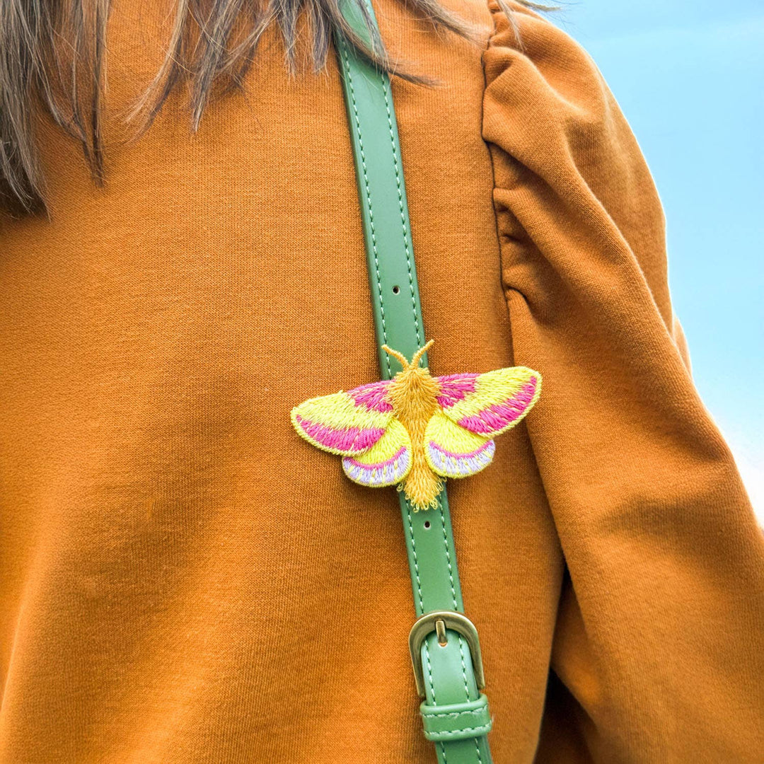 Rosy Maple Moth Embroidered Brooch