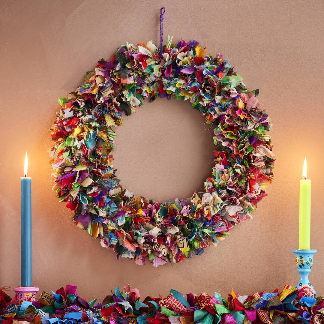 Recycled Sari Wreath - Multicoloured