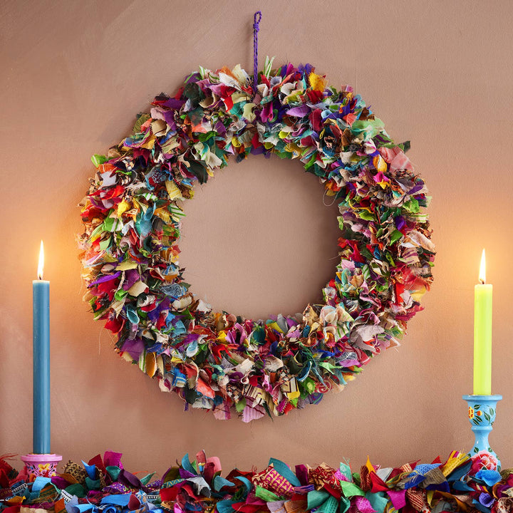 Recycled Sari Wreath - Multicoloured