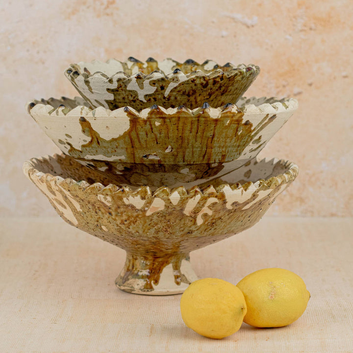 Moroccan Tamegroute Pedestal Bowl in Ochre - Extra Large