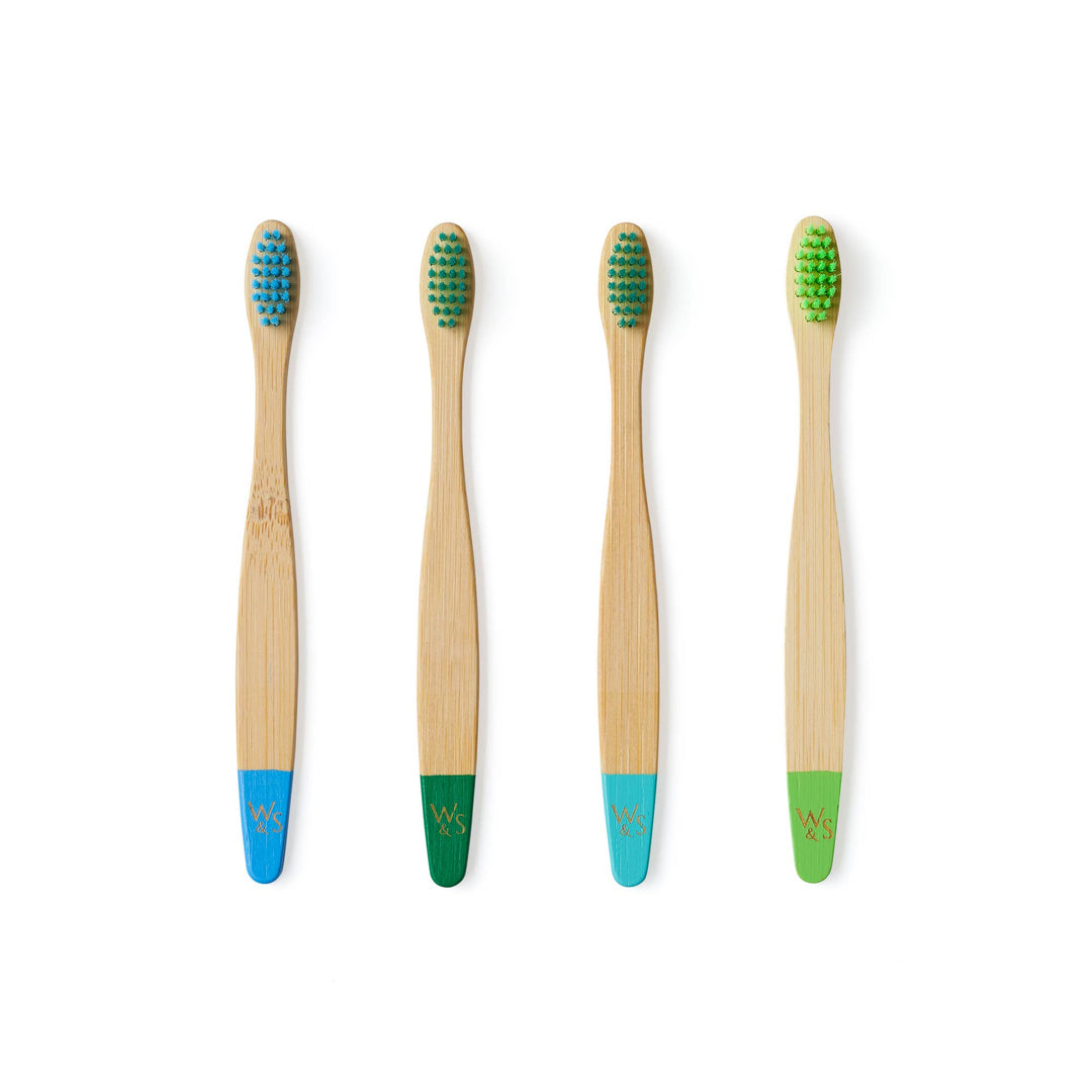 Children's Bamboo Toothbrush - 4 Pack in Aqua Colours