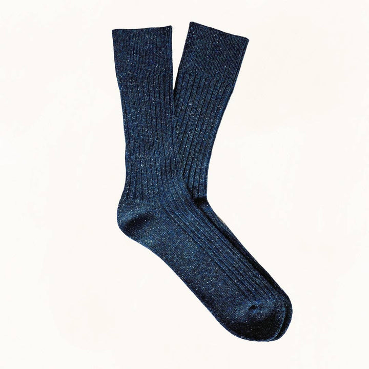 Silk & Wool Dust Star Socks in Navy