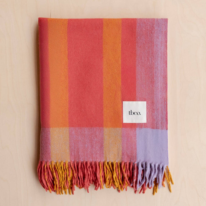 Recycled Wool Blanket in Orange Frame Stripe
