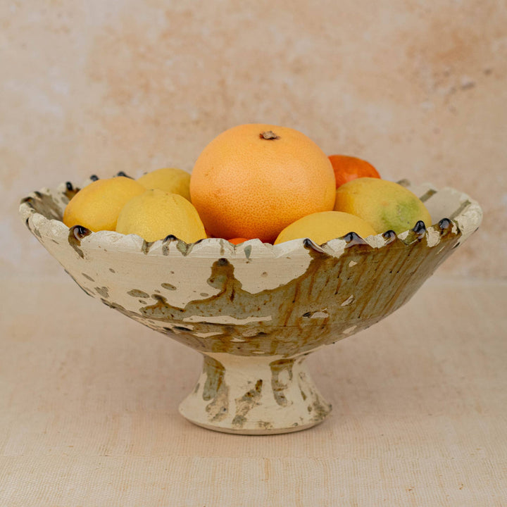 Moroccan Tamegroute Pedestal Bowl in Ochre - Extra Large