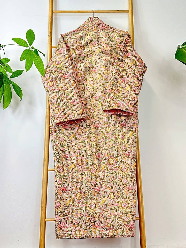 Boho Peachy Pink Floral Quilted Robe