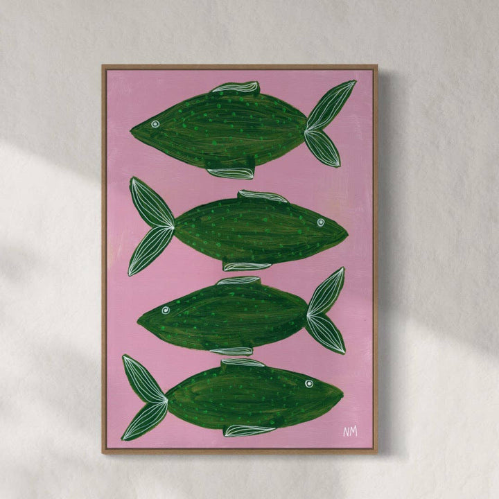 Four Green Fish Art Print A3